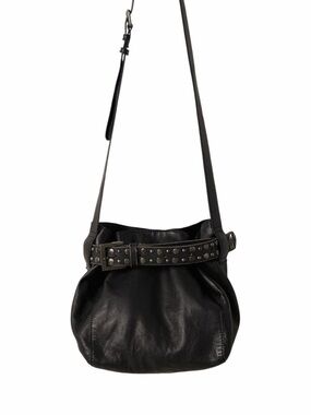 Free People Embellished Belt Bucket Bag In Black Leather NWT